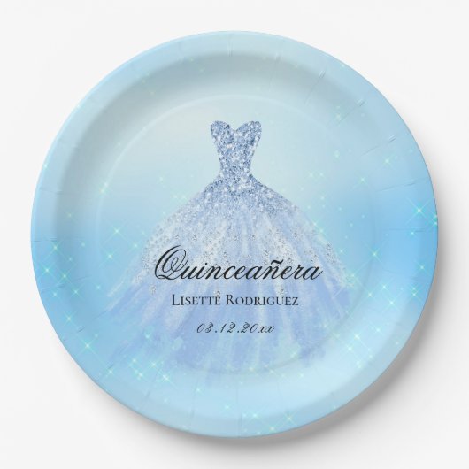 Dreamweaver Baby Blue Quinceanera Papieren Bordje (Voorkant)