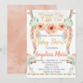 Dreamweaver Baby shower Invitation Coral Blauwgroe Kaart (Voorkant / Achterkant)