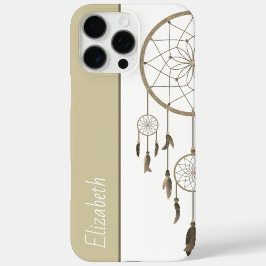 Dreamweaver Beige Feathers Boho Custom Name Case-Mate iPhone Case (Achterkant)