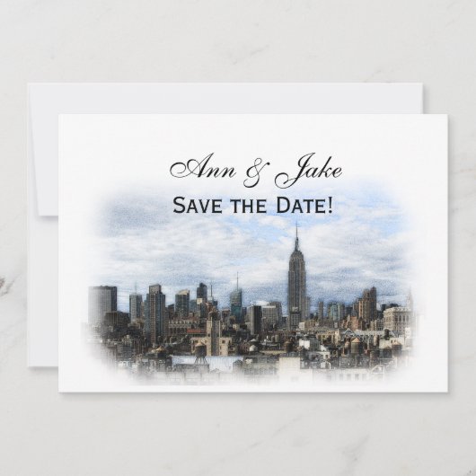 Dreamweaver Black NYC Skyline Save the Date H Kaart (Voorkant)