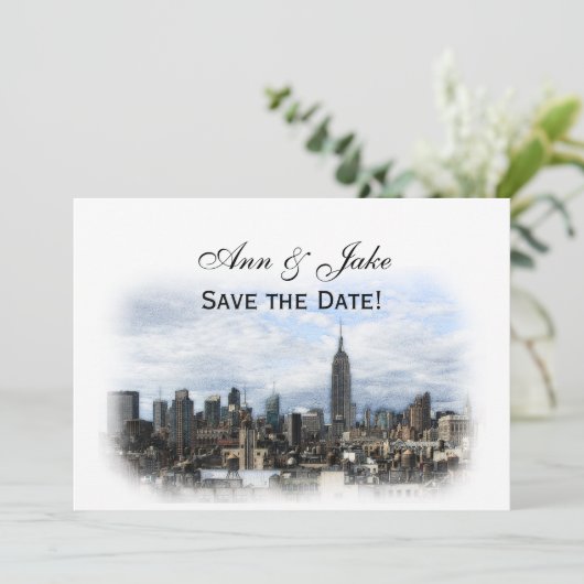 Dreamweaver Black NYC Skyline Save the Date H Kaart (Staand voorkant)