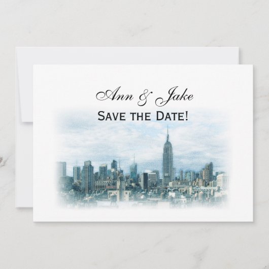 Dreamweaver Blauwgroen NYC Skyline Save the Date H Kaart (Voorkant)