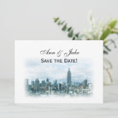 Dreamweaver Blauwgroen NYC Skyline Save the Date H Kaart (Staand voorkant)