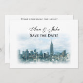 Dreamweaver Blauwgroen NYC Skyline Save the Date H Kaart (Voorkant / Achterkant)