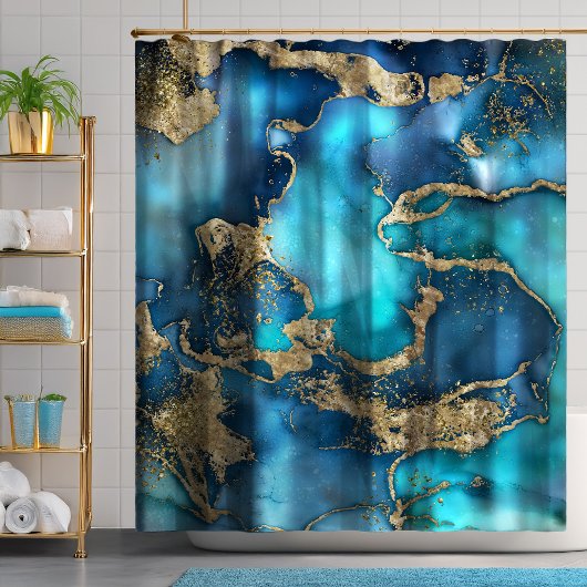 Dreamweaver Blue Blauwgroen en Gold Douchegordijn