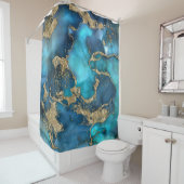 Dreamweaver Blue Blauwgroen en Gold Douchegordijn (In situ)