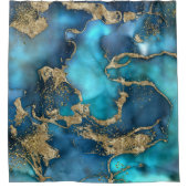Dreamweaver Blue Blauwgroen en Gold Douchegordijn (Voorkant)