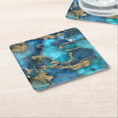 Dreamweaver Blue Blauwgroen en Gold Kartonnen Onderzetters (Schuin)