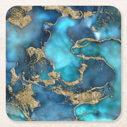 Dreamweaver Blue Blauwgroen en Gold Kartonnen Onderzetters (Voorkant)