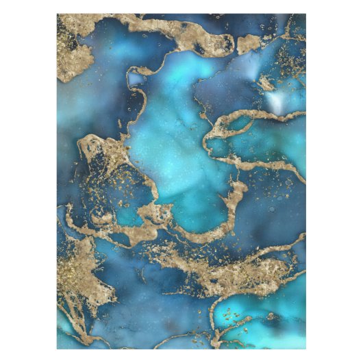 Dreamweaver Blue Blauwgroen en Gold Tafelkleed (Voorkant)