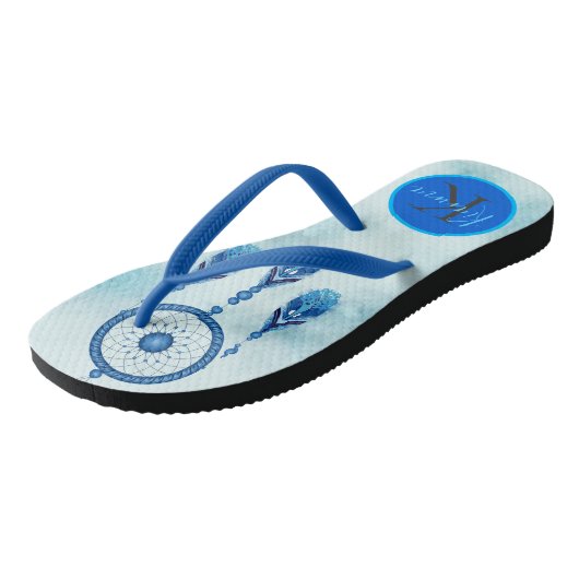 Dreamweaver Blue Dream Catcher Monogram Teenslippers (Schuin)