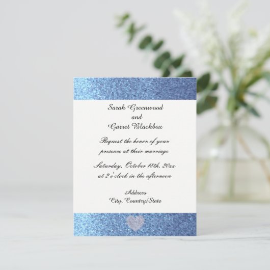 Dreamweaver Blue Faux Glitter Wedding Invitation Kaart (Staand voorkant)