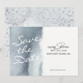 Dreamweaver Blue Grey Waterverf Wedding Save the D Save The Date (Voorkant / Achterkant)