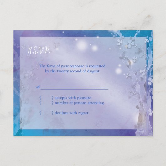 Dreamweaver Blue Tree Wedding RSVP Uitnodiging Briefkaart (Voorkant)