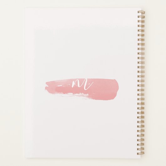 Dreamweaver Blush Pink Waterverf Monogram script Planner (Achterkant)