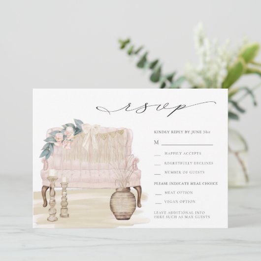 Dreamweaver Bohemian Beach Wedding RSVP Kaart (Staand voorkant)