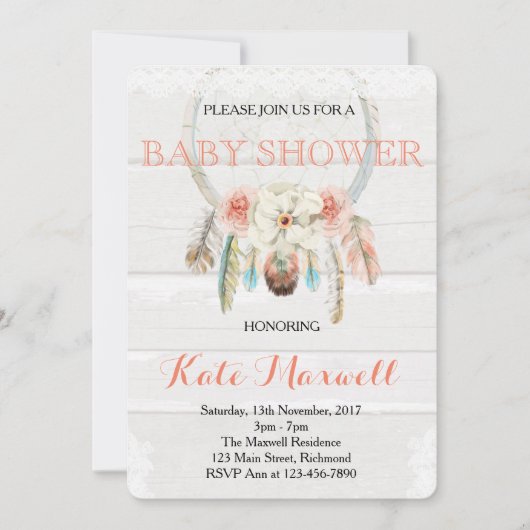 Dreamweaver Boho Baby shower Uitnodiging (Voorkant)