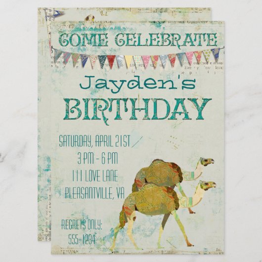 Dreamweaver Camels Birthday Uitnodiging (Voorkant / Achterkant)