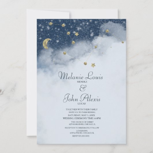 Dreamweaver Clouds Constellation Gold Foil Wedding Kaart (Voorkant)