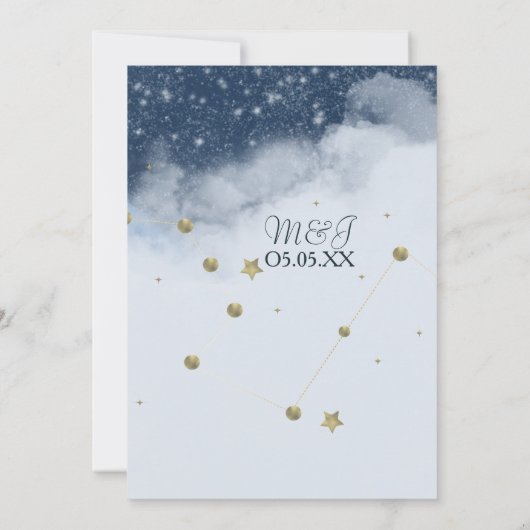 Dreamweaver Clouds Constellation Gold Foil Wedding Kaart (Achterkant)