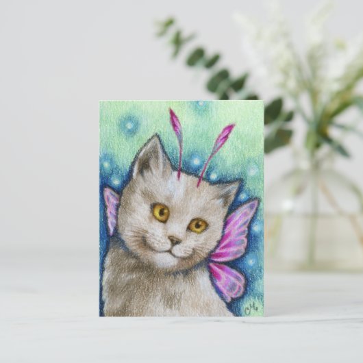 Dreamweaver - Cute Russian Blue Cat Fairy Art Briefkaart (Staand voorkant)