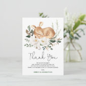 Dreamweaver Deer White Floral Greenery Wreath Baby Bedankkaart (Staand voorkant)