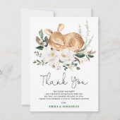 Dreamweaver Deer White Floral Greenery Wreath Baby Bedankkaart (Voorkant)