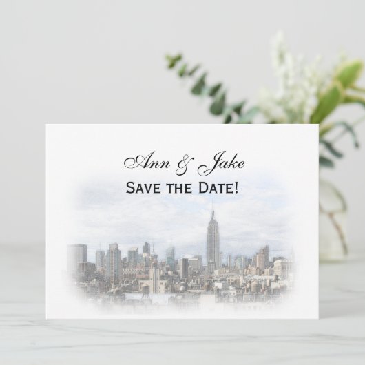 Dreamweaver Dk Grey NYC Skyline Save the Date H Kaart (Staand voorkant)
