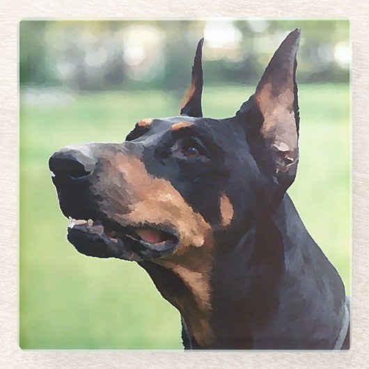 Dreamweaver Doberman Pinscher Face Painting Glazen Onderzetter (Voorkant)