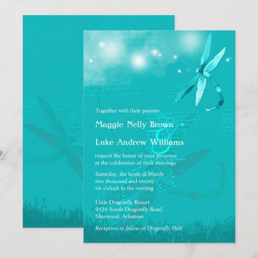 Dreamweaver Dragonfly Turquoise Wedding Kaart (Voorkant / Achterkant)