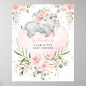 Dreamweaver Elephant Pink Blush Floral Baby Welcom Poster (Voorkant)