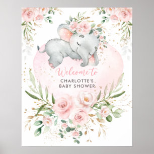 Dreamweaver Elephant Pink Blush Floral Baby Welcom Poster