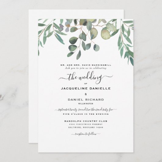 Dreamweaver Eucalyptus Foliage Simply Modern Weddi Kaart (Voorkant / Achterkant)