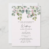 Dreamweaver Eucalyptus & Roze Rose Wedding Invitat Kaart (Voorkant)