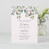 Dreamweaver Eucalyptus & Roze Rose Wedding Invitat Kaart (Staand voorkant)