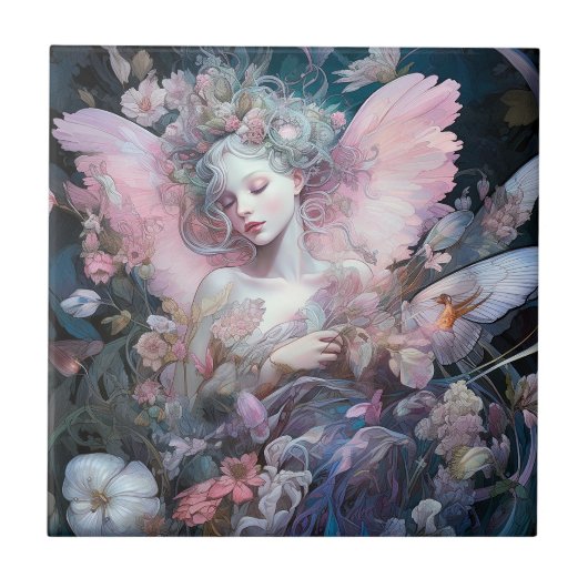 Dreamweaver Fairy Girl Pink Blue Fantasy Art Tegeltje (Voorkant)
