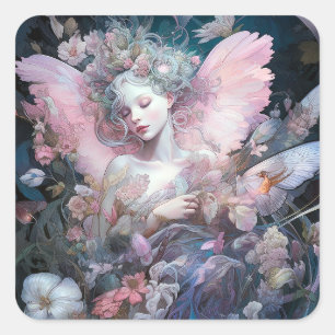 Dreamweaver Fairy Girl Pink Blue Fantasy Art Vierkante Sticker