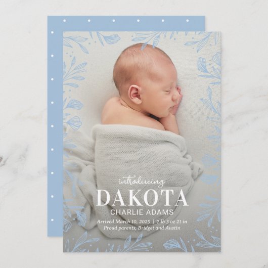 Dreamweaver Foliage Modern Baby Birth Announcement Feestdagenkaart (Voorkant / Achterkant)