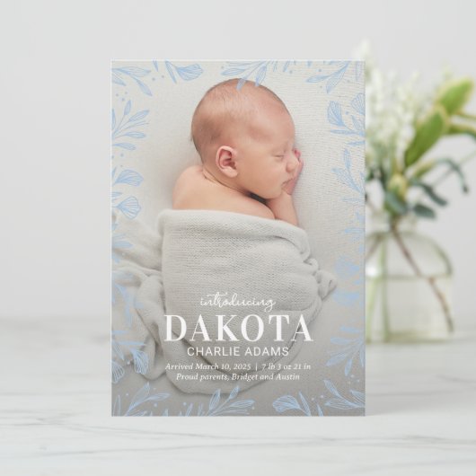 Dreamweaver Foliage Modern Baby Birth Announcement Feestdagenkaart (Staand voorkant)