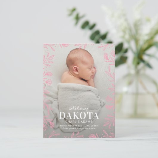 Dreamweaver Foliage Modern Birth Announcement Brie Briefkaart (Staand voorkant)