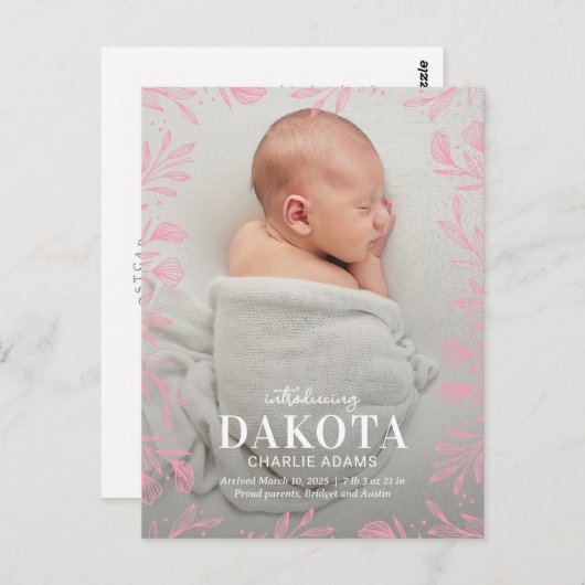 Dreamweaver Foliage Modern Birth Announcement Brie Briefkaart (Voorkant / Achterkant)