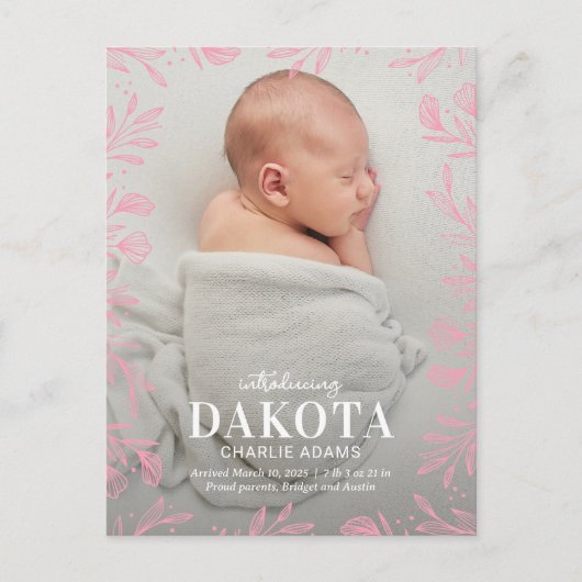 Dreamweaver Foliage Modern Birth Announcement Brie Briefkaart (Voorkant)