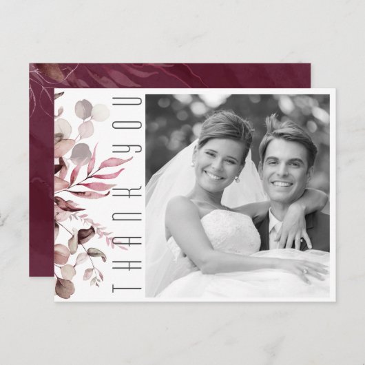 Dreamweaver Foliage Wedding Bedankt Burgundy ID817 Aankondigingskaart (Voorkant / Achterkant)