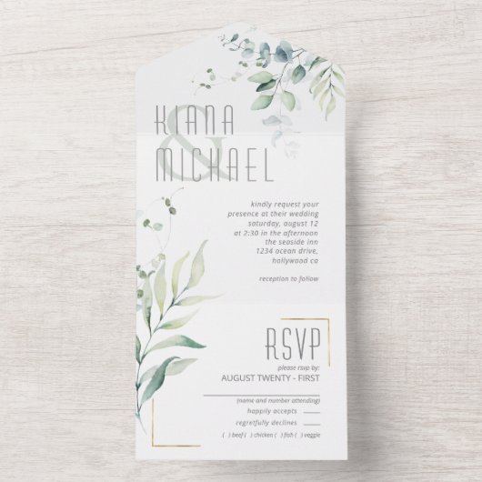 Dreamweaver Foliage Wedding Green ID817 All In One Uitnodiging (Binnen)