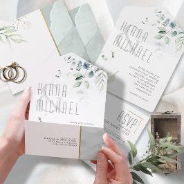 Dreamweaver Foliage Wedding Green ID817 All In One Uitnodiging