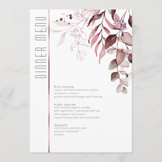 Dreamweaver Foliage Wedding Menu V2 Burgundy ID817 (Voorkant)