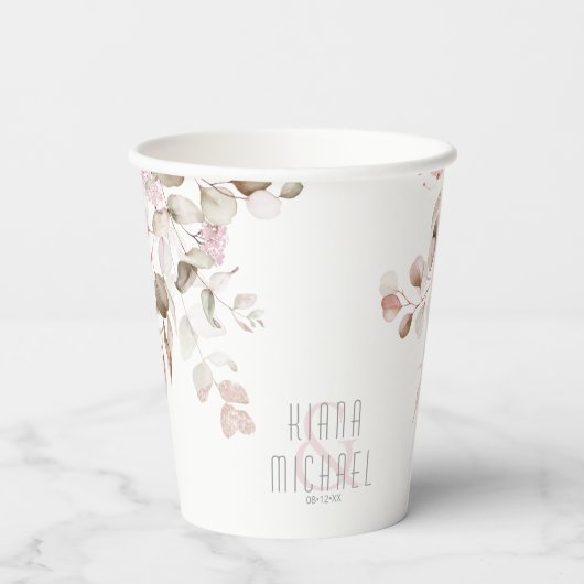 Dreamweaver Foliage Wedding V1 Blush Pink ID817 Papieren Bekers (Achterkant)