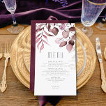 Dreamweaver Foliage Wedding V1 Burgundy ID817 Menu<br><div class="desc">Fantastisch gebladerde kledingstukken met kleine bloemaccenten in zacht, droomachtige tinten van crème, taupe en roos met spetters van glitter en unieke ontwerplay-outs maken dit een opwindend collectie, vooral voor herfstbruiloften. Het hier getoonde trouwreceptiemenu bevat een lappige bladerrand aan de voorkant en een diepgebrande, waterverf textuur aan de achterkant. Voeg uw...</div>