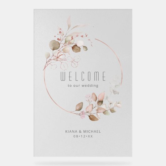 Dreamweaver Foliage Wedding Welcome Blush ID817 Acryl Bord (Voorkant)