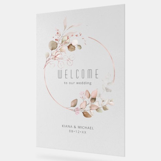 Dreamweaver Foliage Wedding Welcome Blush ID817 Acryl Bord (Hoek)